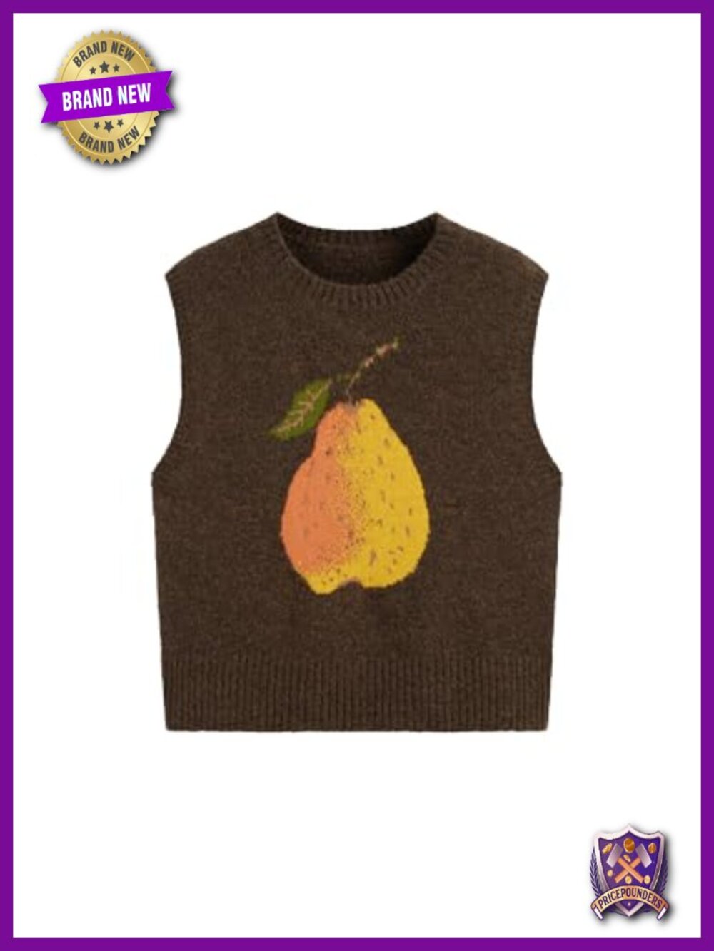 Knit Sleeveless Sweater Vest Pear Graphic Scoop Neck Pullover Tank Top